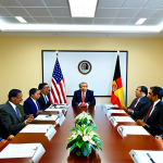동티모르와 미국의 관계 - **

"A formal meeting between Timorese and American diplomats, fully clothed in professional attire,...
