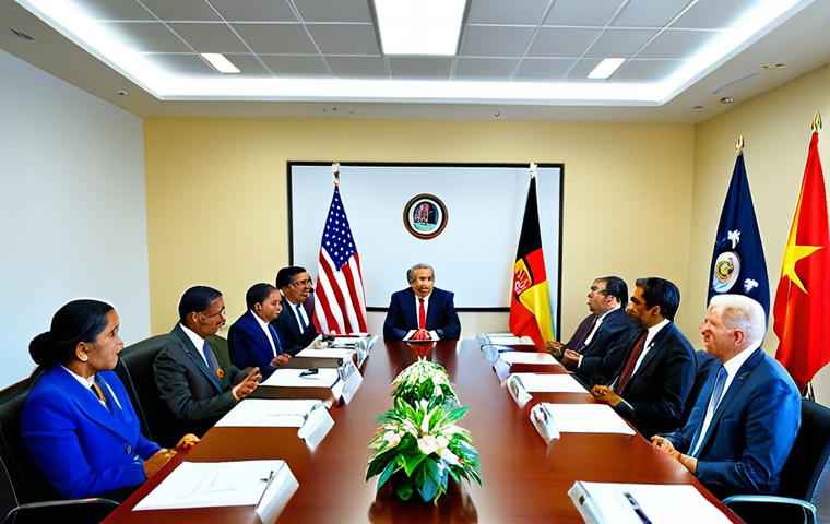 동티모르와 미국의 관계 - **
"A formal meeting between Timorese and American diplomats, fully clothed in professional attire,...