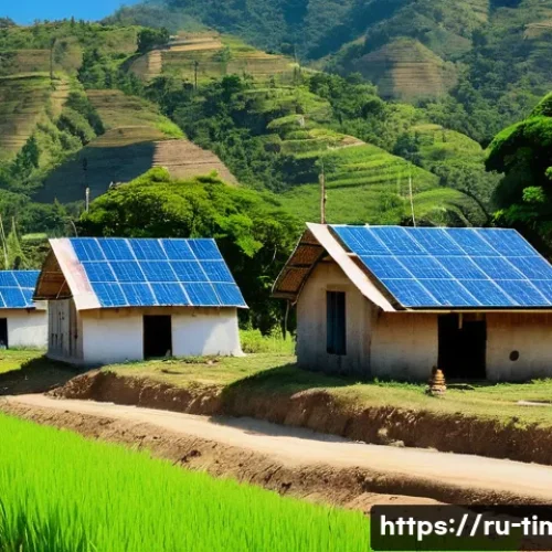 동티모르의 에너지 문제 - A vibrant rural village in East Timor during daytime, showing traditional houses scattered across hi...